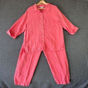 Hot Cotton Marc Ware Shirt Pants Set Womens Plus 1X Pink 100% Linen